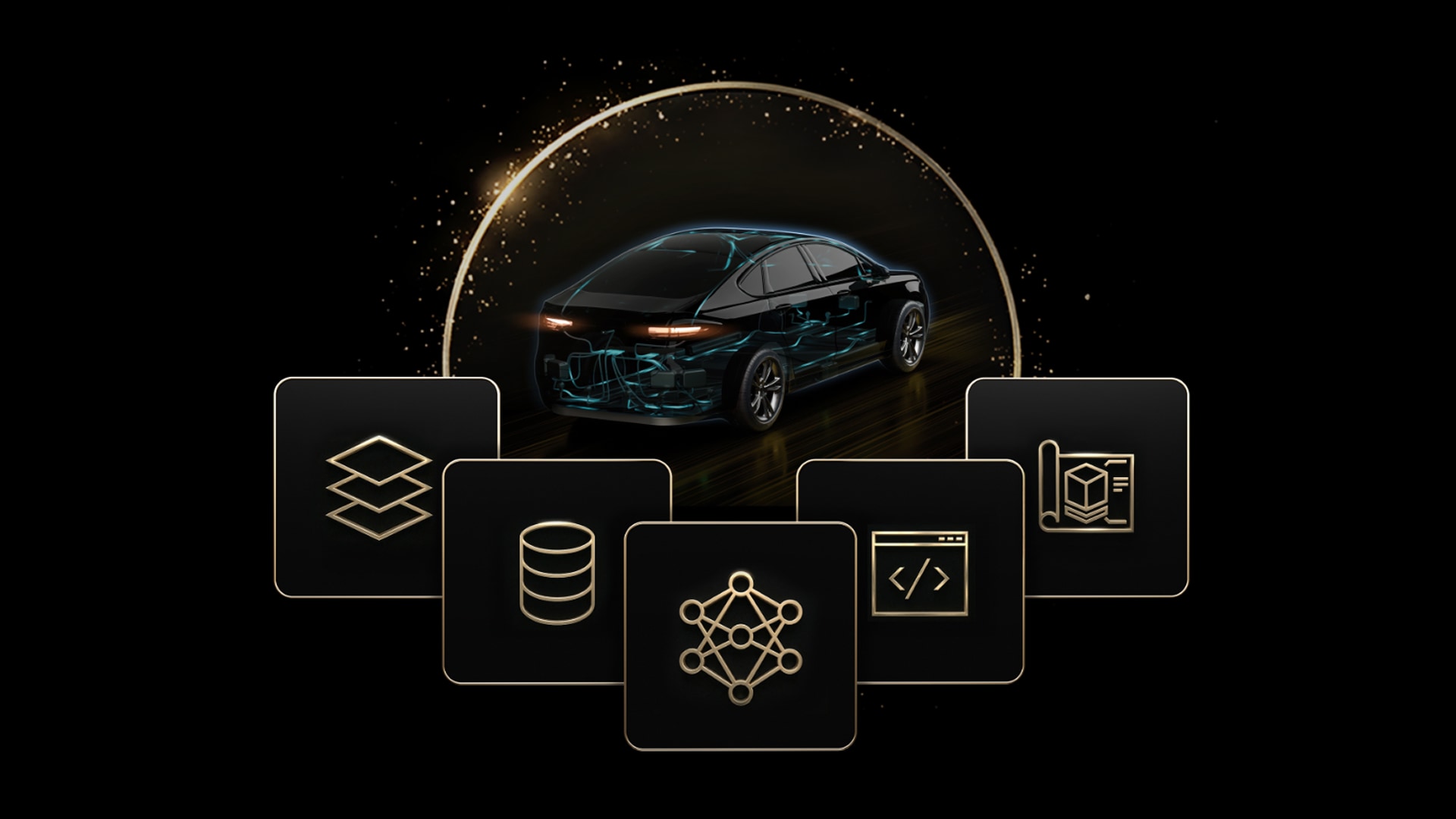 Autonomous Vehicle with halo and multiple icons around it representing NVIDIA Alpamayo
