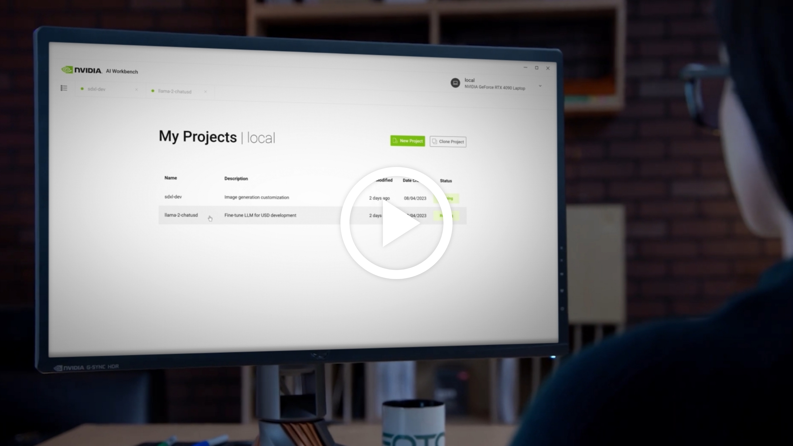 Developer looking at screen showing “My Projects” panel in AI workbench.