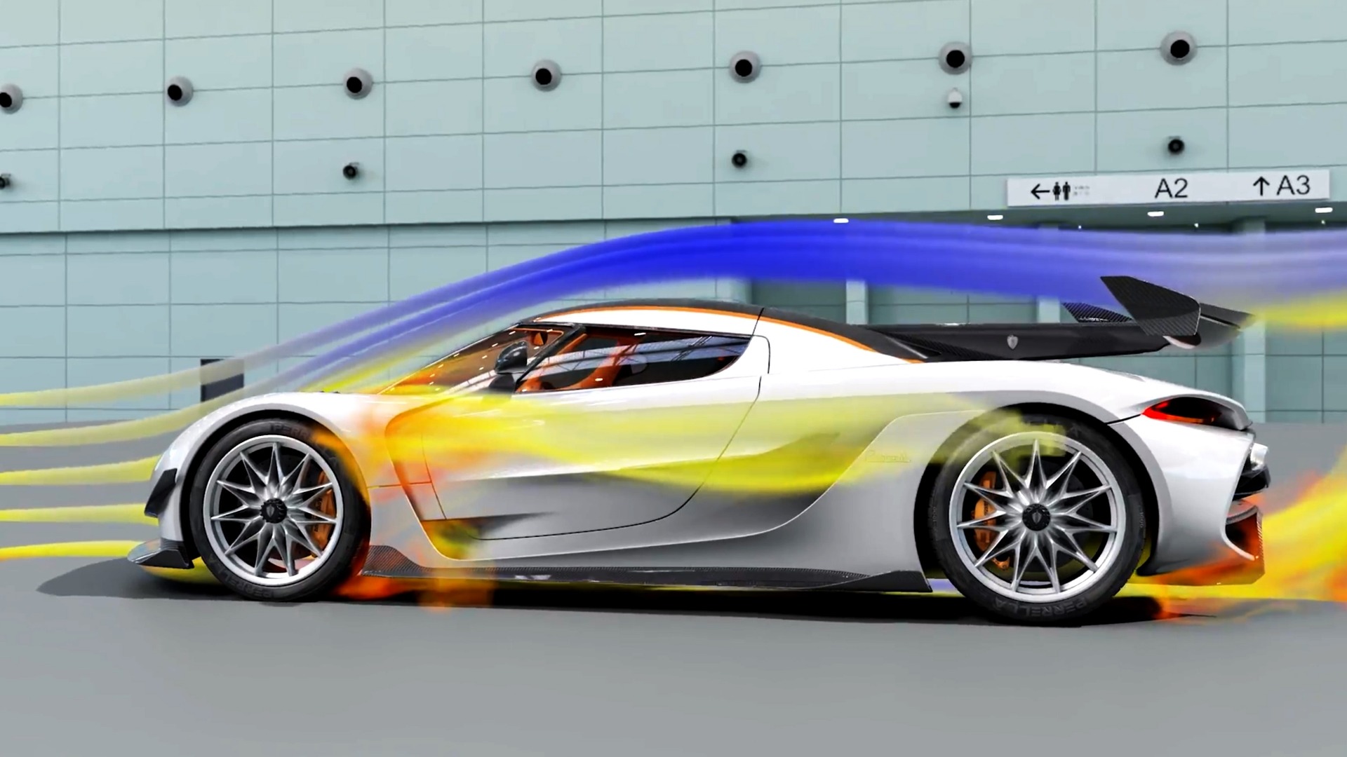Vehicle in wind tunnel