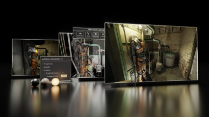 Screenshot of RTX Remix interface showcasing AI-enhanced game assets and ray tracing features for modding